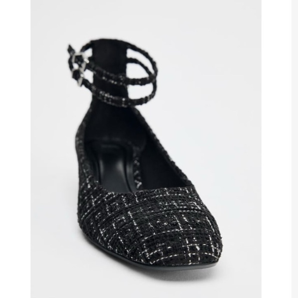 Zara Black Tweed Ankle Strap Heels